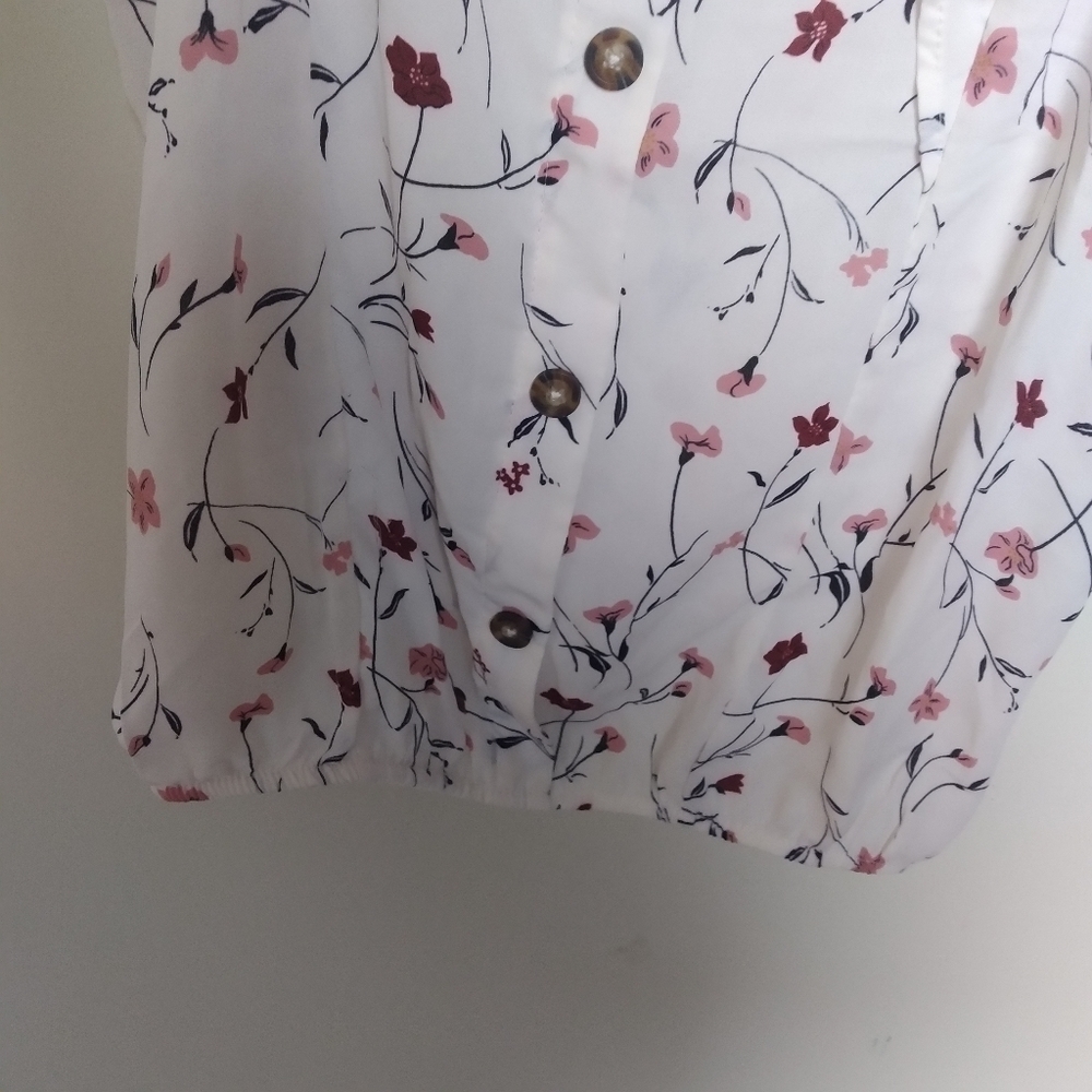 Sienna Sky Pink and White Cottagecore Floral Ruffle Sleeve Blouse Size Small - Picture 4 of 8